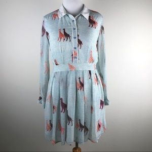 I.Madeline Blue Striped Long Sleeve Giraffe Dress